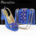 Queena Yan Spot goods 2025 INS Green Color Elegant Women Shoes and Bag Set Decoration Rhinestones Women High Heels Shoes