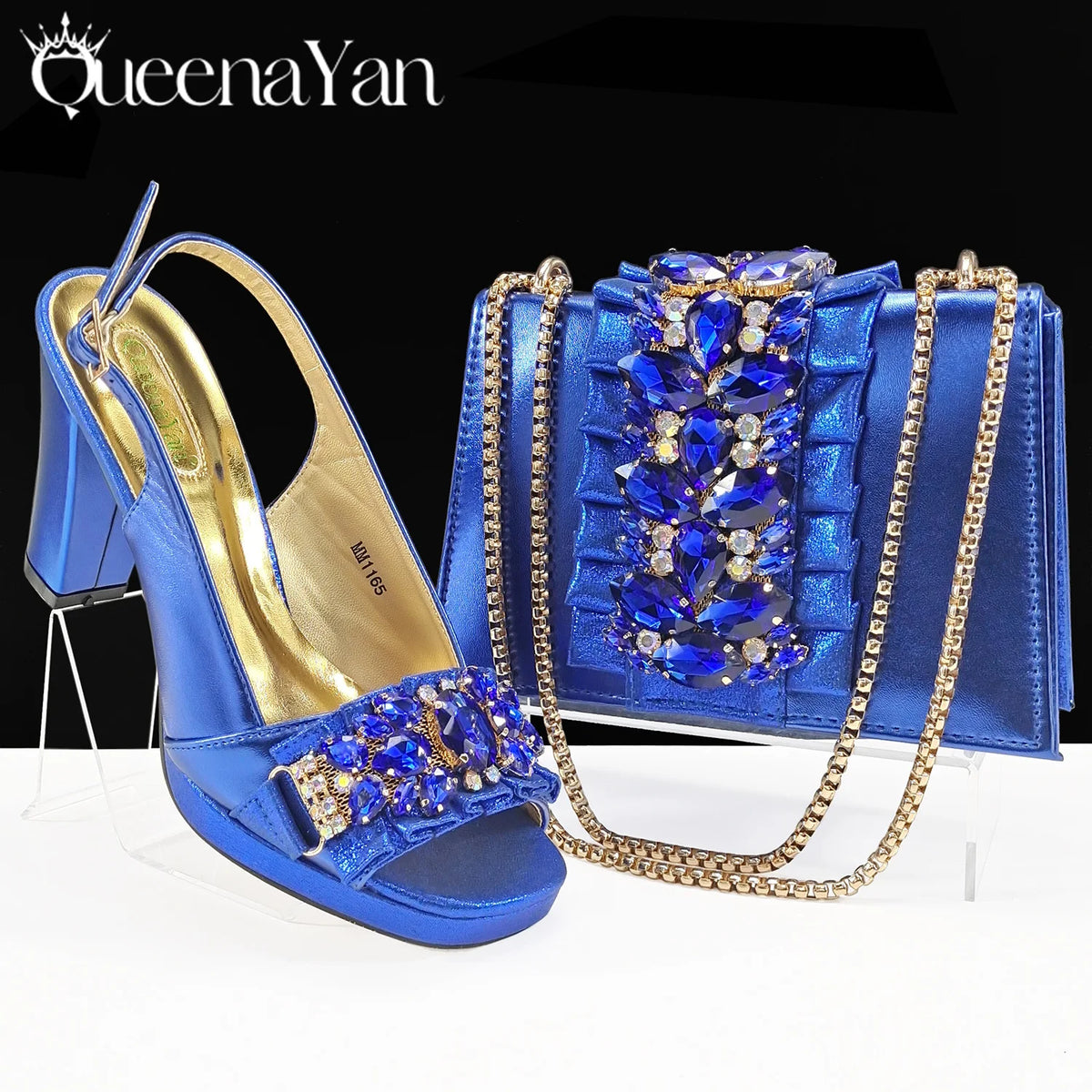Queena Yan Spot goods 2025 INS Green Color Elegant Women Shoes and Bag Set Decoration Rhinestones Women High Heels Shoes