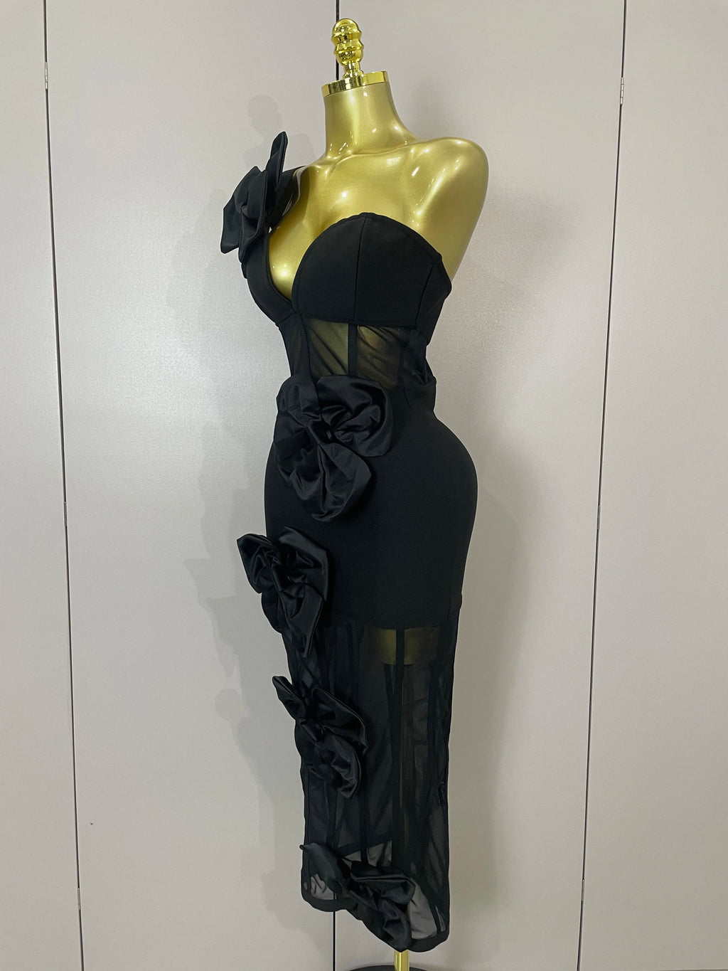 2025 Summer Women Elegant Party Birthday Dresses Sexy One Shoulder Bow Mesh See Through With Gloves Black Bandage Bodycon Dress