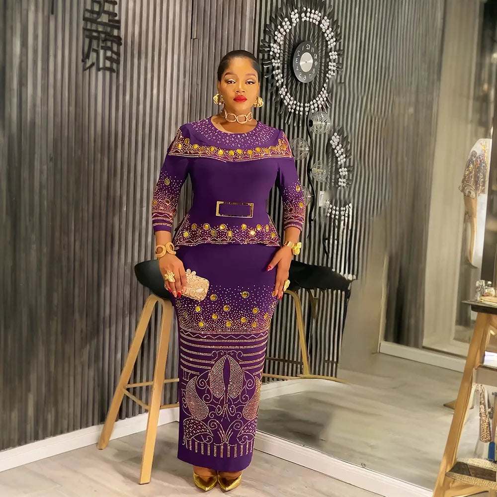 African Party Dresses for Women Elegant Turkey Muslim Wedding Evening Gown Plus Size Dashiki Diamond Bodycon Maxi Long Dress New
