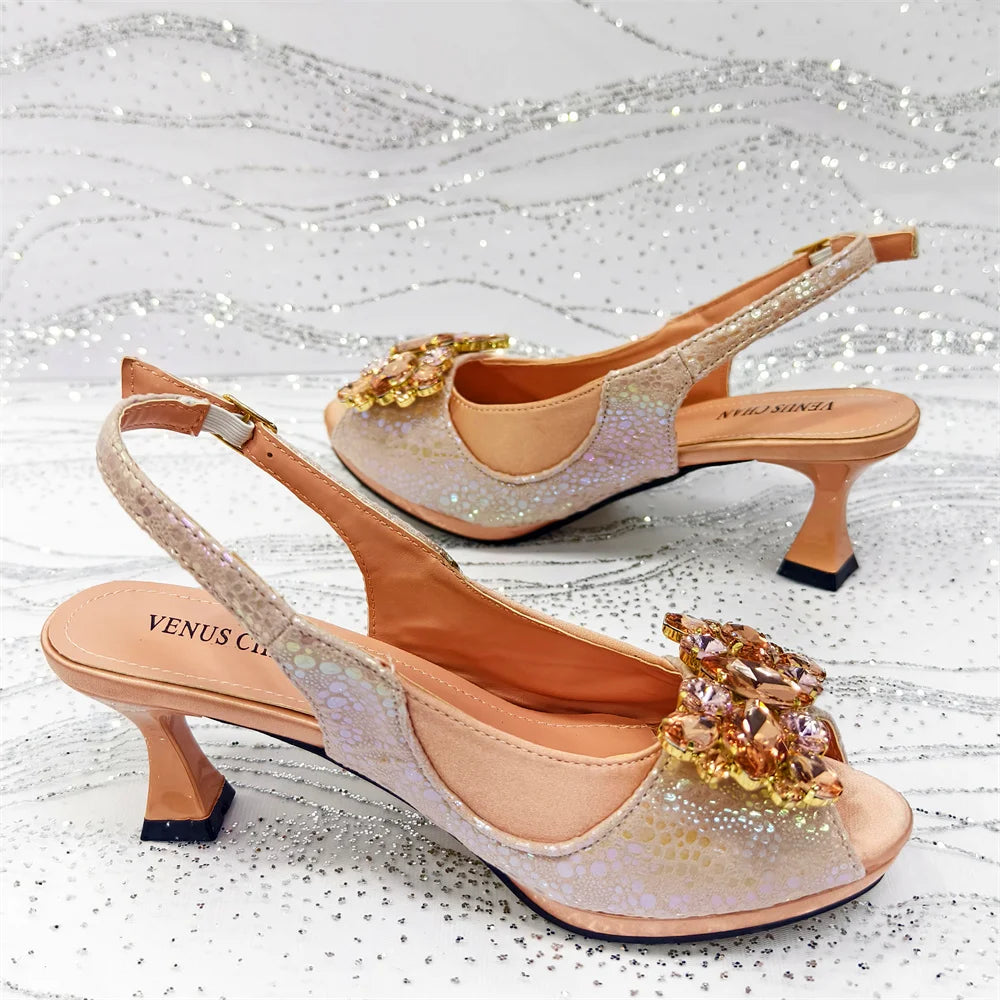 Venus Chan 2025 Fashionable Orange Open Toe Women's Sandals with Matching Bag Set - Perfect for Weddings and Parties