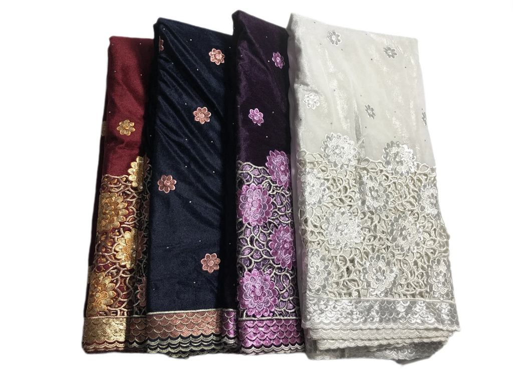 Hollow Out Velvet Material Handmade Luxury Embroidery French Tulle Lace Fabric For Party Nigerian Sequines Stones Lace Sewing WF