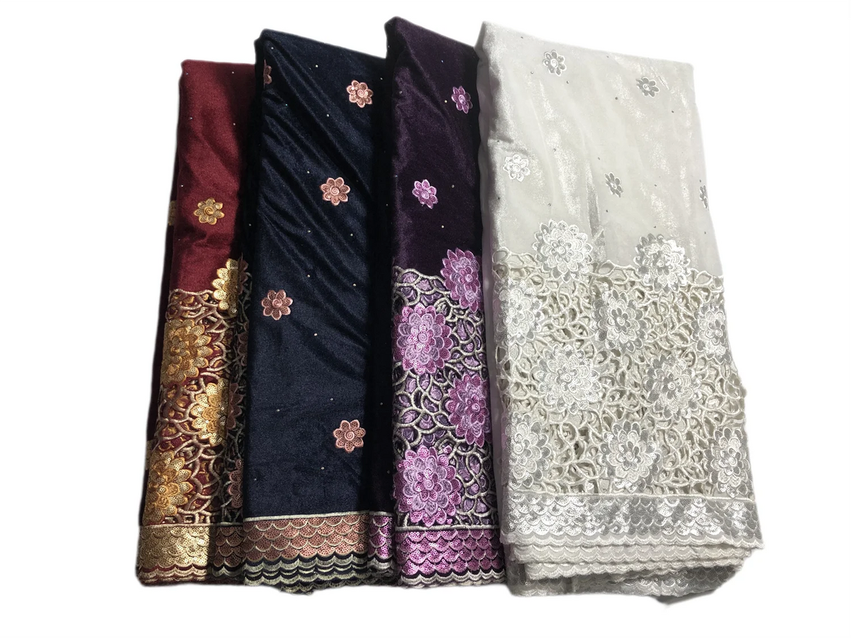 Hollow Out Velvet Material Handmade Luxury Embroidery French Tulle Lace Fabric For Party Nigerian Sequines Stones Lace Sewing WF