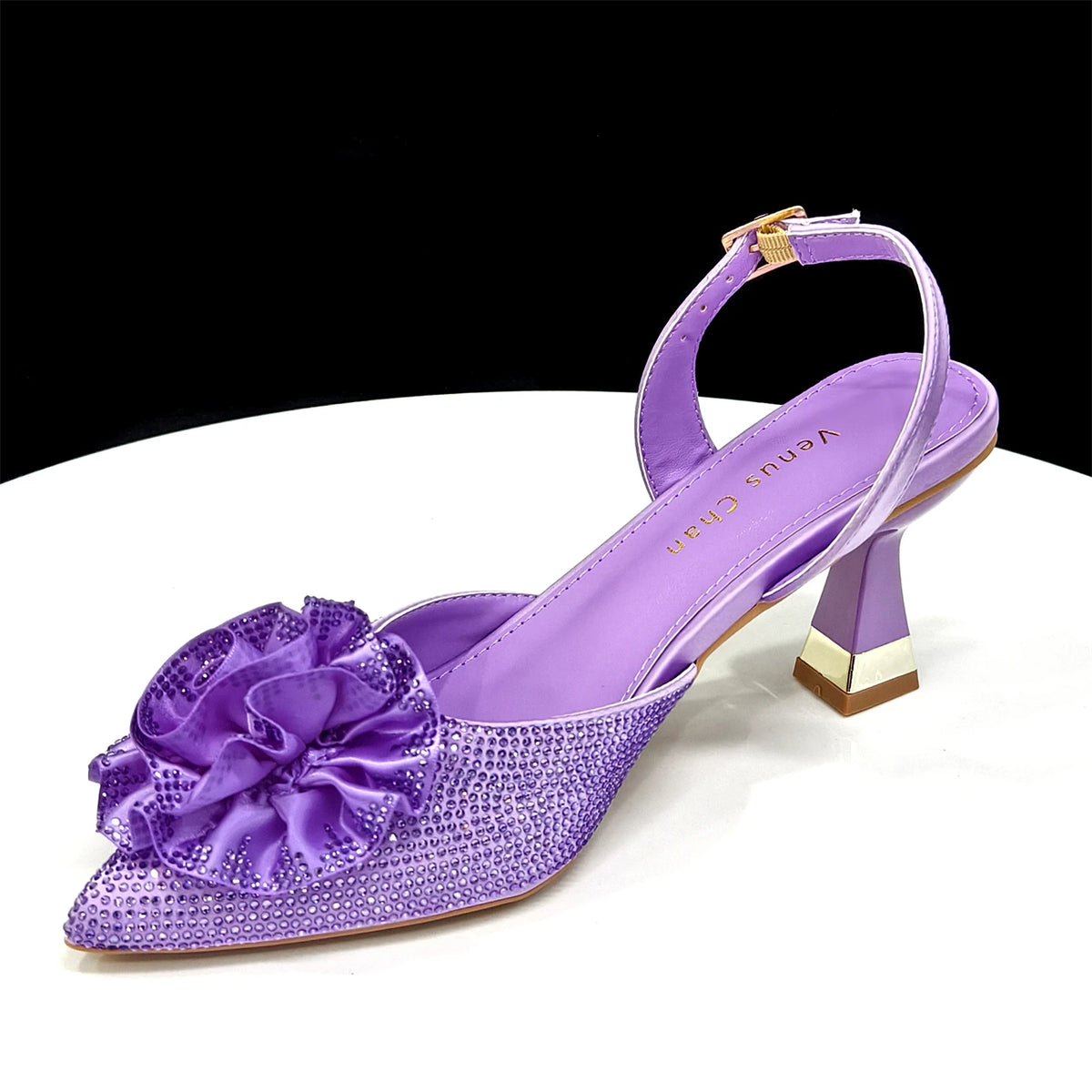 Venus Chan 2025 Elegant Shiny Green Handbag & Medium Heel Shoe Set with Exquisite Handmade Floral Accents for Weddings & Parties