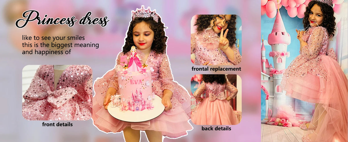 KLFLGDGorgeous and elegant girls dress satin bow girls high-end party evening dress exquisite baby girl one-year-old clothing