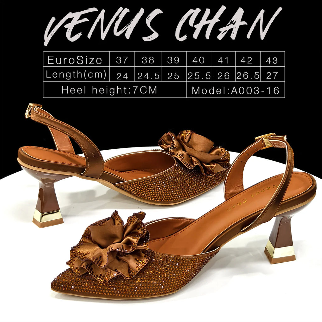 Venus Chan 2025 Elegant Shiny Green Handbag & Medium Heel Shoe Set with Exquisite Handmade Floral Accents for Weddings & Parties