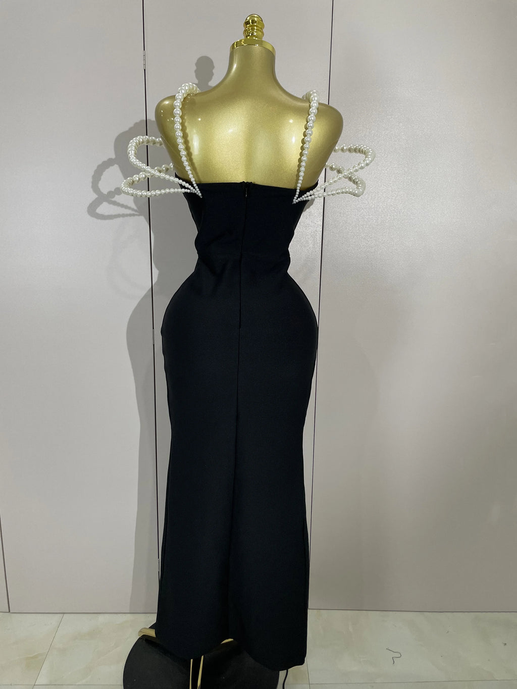 Luxury Designer Pearls V Neck Maxi Long Bandage Bodycon Dress Women Celebrity Evening Party Birthday Gowns Singer Stage Costumes