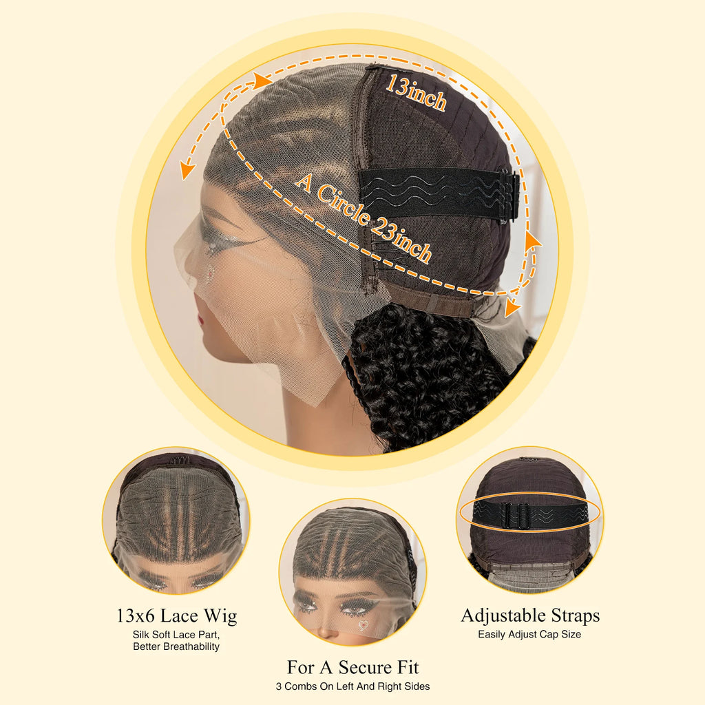 13x6 Lace Frontal Synthetic Braids Wig 22 Inches Cornrow Braided Wig with Curly Handmade Knotless Braiding Wig for Black Women