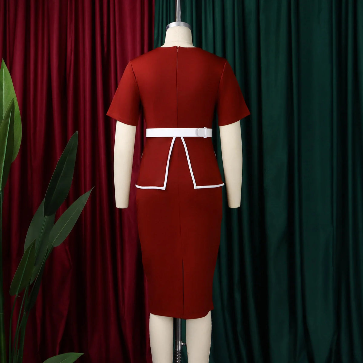 Elegant Fashionable Stretchy Short Sleeve Wrap Body Midi Dress Large Size African Style Commute Dress High Waist Skirt