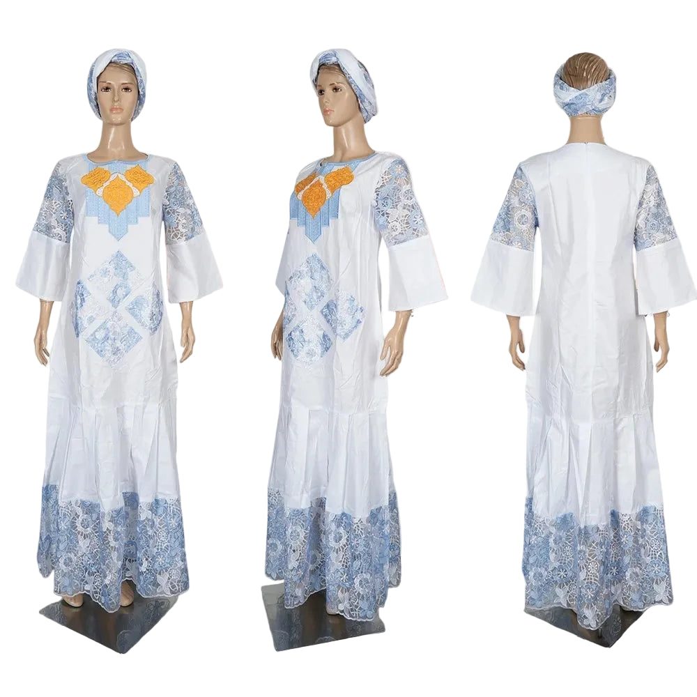African Dress For Woman Traditional Dresses Turkey Dress White Bazin Riche Luxury Elegant Embroidery Church Africa Clothing