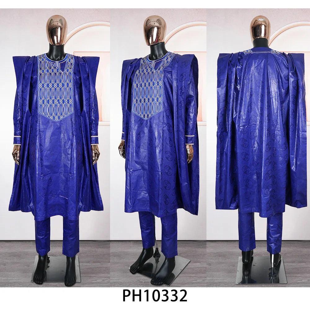 2025 New African Clothes for Men Dashiki Tradition Outfit Robe Embroidery Tops Pants Suits Bazin Muslim Wedding Party Clothing