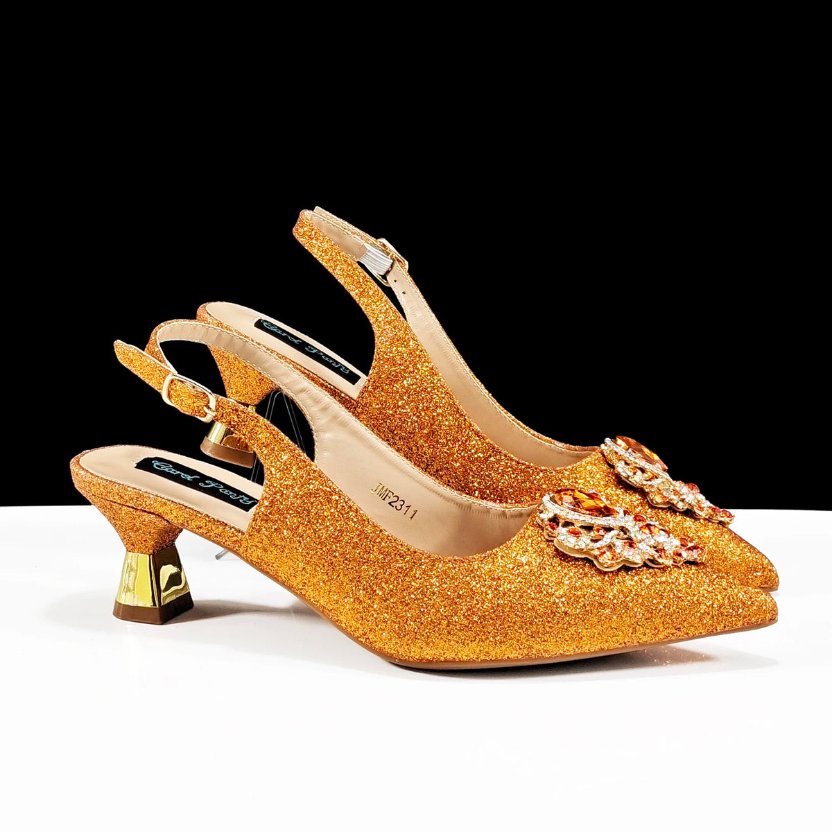 Italian Design Peach Color Pointed Toe Shoe & Bag Set Rhinestone Luxury  Women's High Heels for Parties By QSGFC