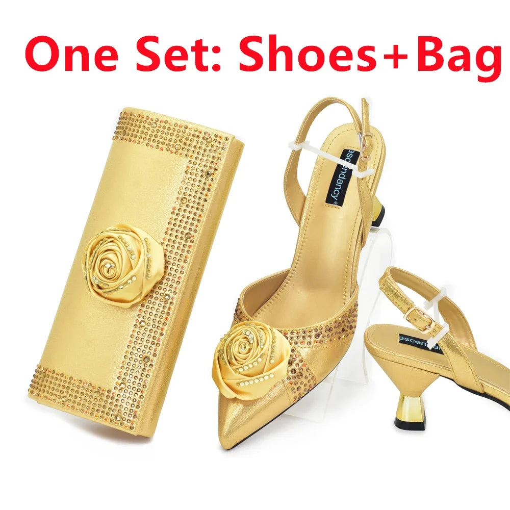 New Design Shoe and Bag Set for Party in Women Nigerian African Shoe and Bags Set for Wedding Luxury Elegant Women Party Pumps