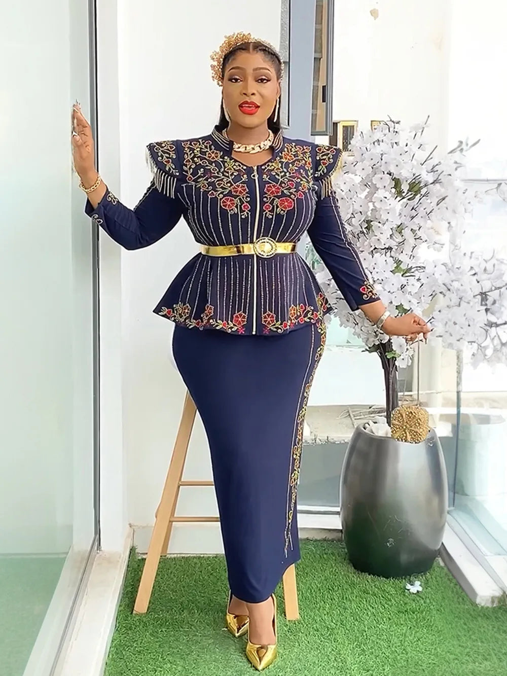 2025 Spring African Clothes for Women 2 PCS Sets Tops and Skirts Suit Dashiki Ankara Outfit Robe Plus Size Wedding Party Dresses