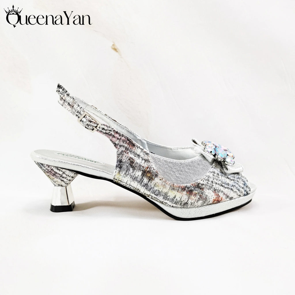 New Women High-Heel Shoes Elegant Wine Rhinestone Metallic Diamond Accents Paired with Match Handbag Exquisite Special-Material