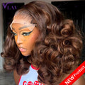 400 Density Glueless Wigs Human Hair Bouncy Curly Super Double Drawn 13x6 HD Lace Frontal Wig Preplucked Wear And Go Brown Color