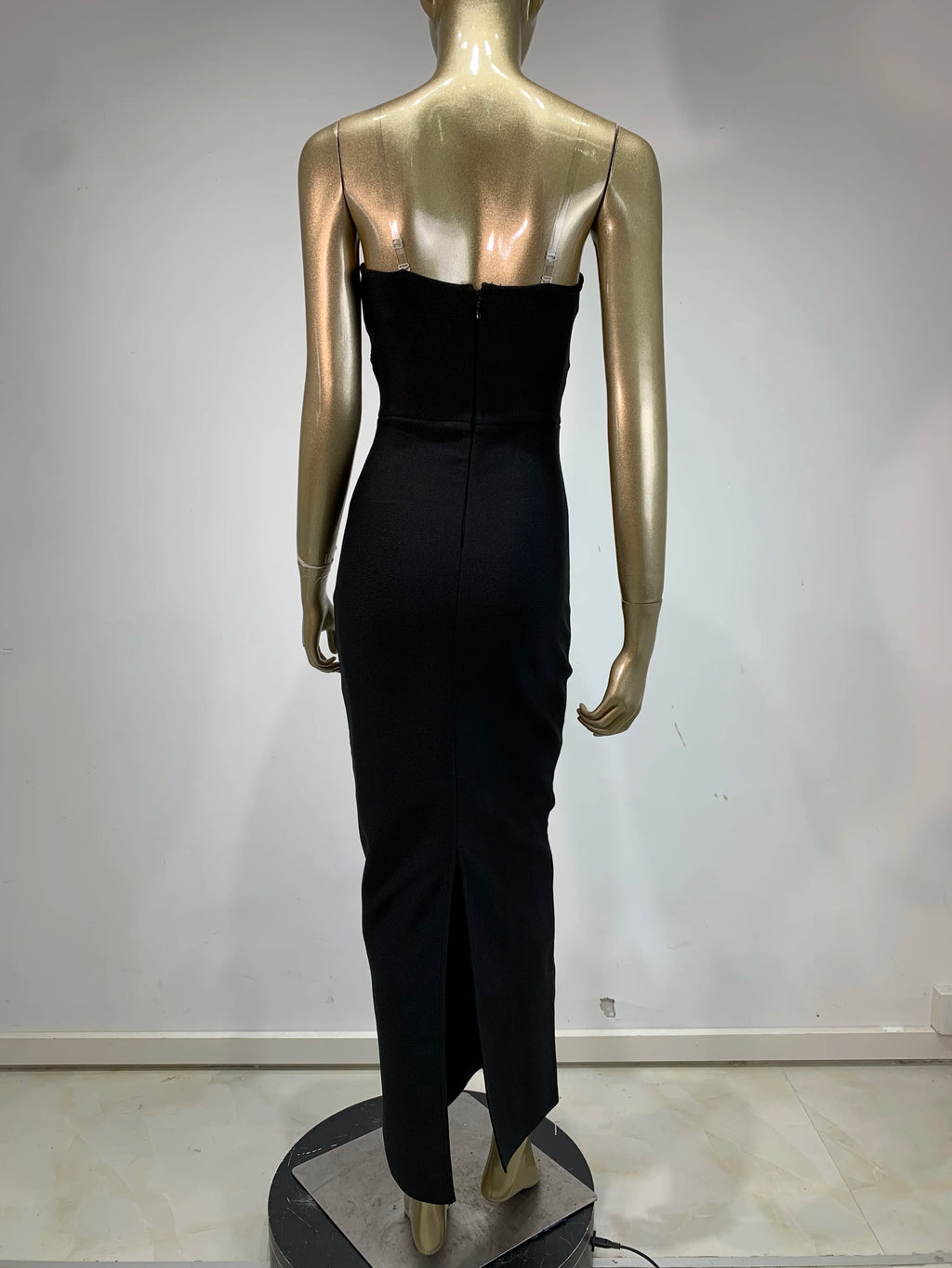 Women Sexy Strapless Beading Rhinestone Black Maxi Long Summer Bodycon Bandage Dress 2025 Elegant Evening Club Party Dress