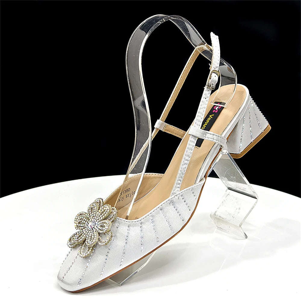Venus Chan Italian Fashion Women's Elegant Orange Heels & Rhinestone Clutch Bag Set – Perfect for Parties and Special Occasions