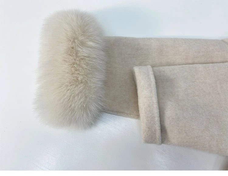 Faced Wool Ladies Winter Jacket Hooded coats Women Luxurious Real Fox Fur Coat Lose Clothing Cashmere Double