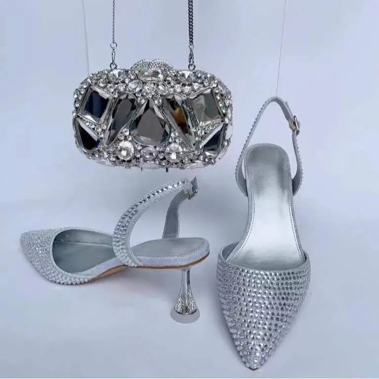 Women's Blue Color Rhinestones high heeled Shoes With Heart Clutch Diamond high-heeled Stiletto sandals For Wedding