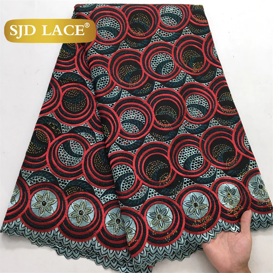 SJD LACE Swiss Voile African Stones Cotton Lace Fabrics 5 Yards 2024 High Quality Nigerian Lace for Women Party Dresses Sew 4079