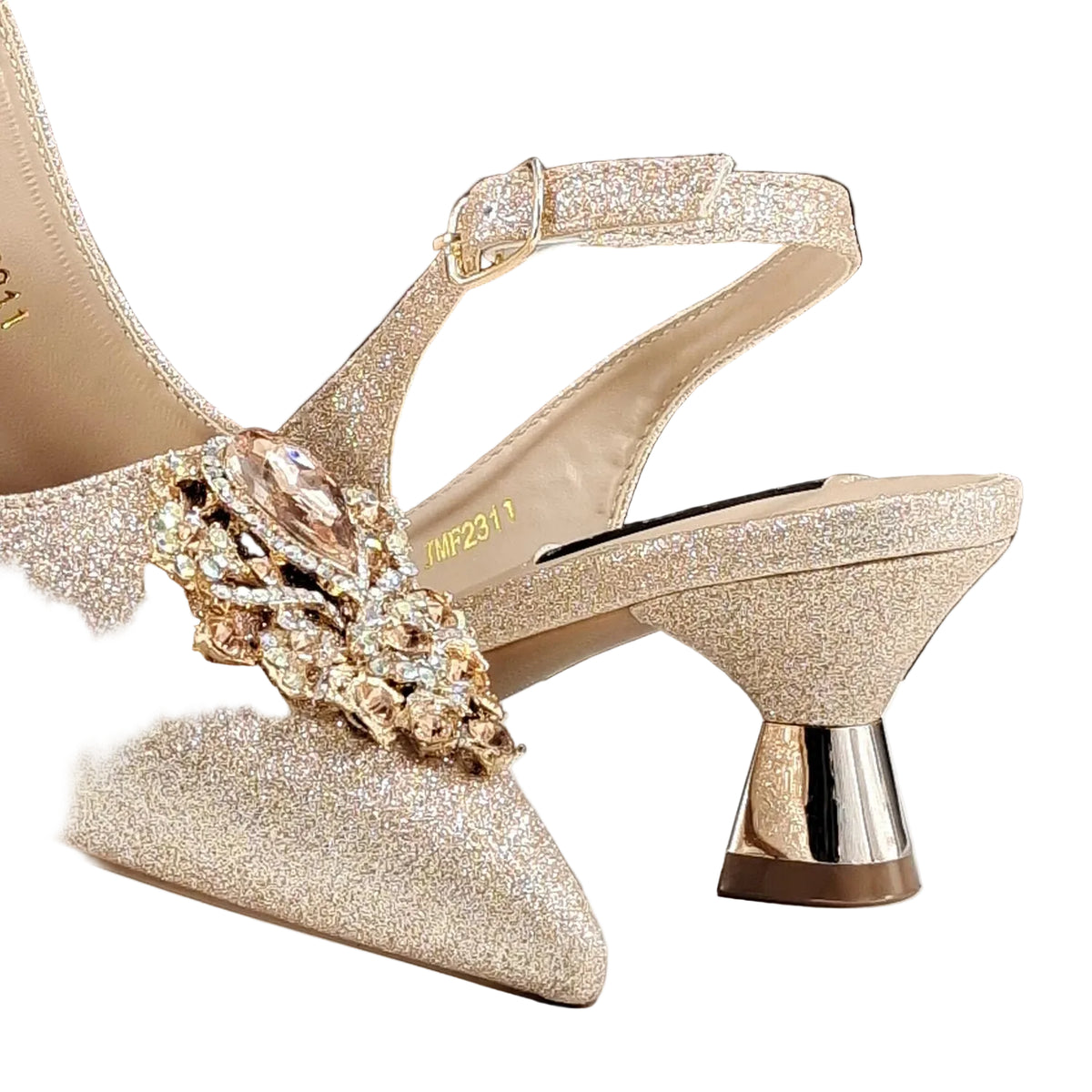 Italian Design Peach Color Pointed Toe Shoe & Bag Set Rhinestone Luxury  Women's High Heels for Parties By QSGFC