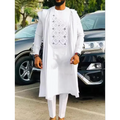 Men's African clothing, traditional Bazin Riche heat-stamped design top, long-sleeved three-piece suit