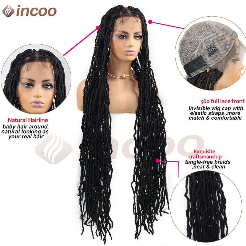 Locs Goddess Full Lace Synthetic Braided Wig 40'' Soft Butterfly Crochet Hair Wig Pre Looped Afro Box Braids Wig For Black Women