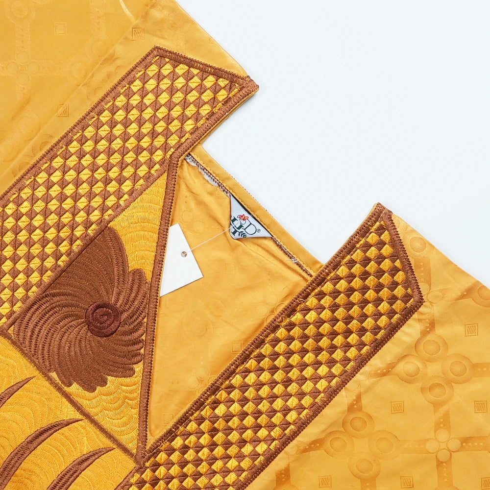 H&D African Clothes Men Native Wear Formal Traditional Embroidery Bazin Riche Dashiki Yellow Shirt Pants 3PCS Bubu Dress Suit