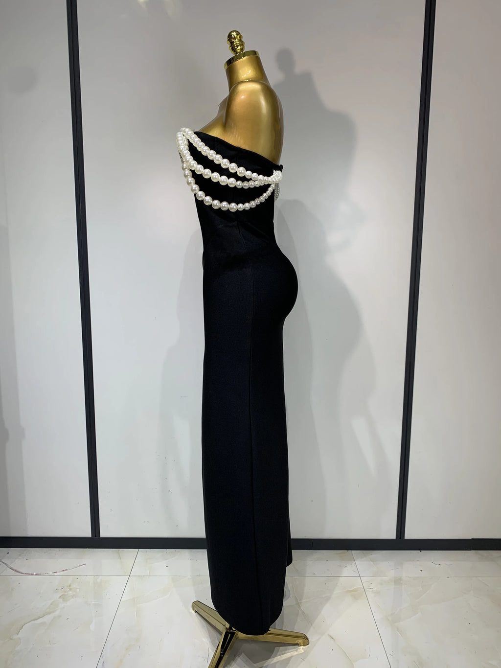 Women Luxury Designer Pearls V Neck Maxi Long Bandage Bodycon Dress Celebrity Evening Party Birthday Gowns Singer Stage Costumes