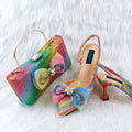 The latest INS Style Pointed Rhinestone Shallow Mouth Temperament High Heels Rainbow Color Women's Shoes And Bags