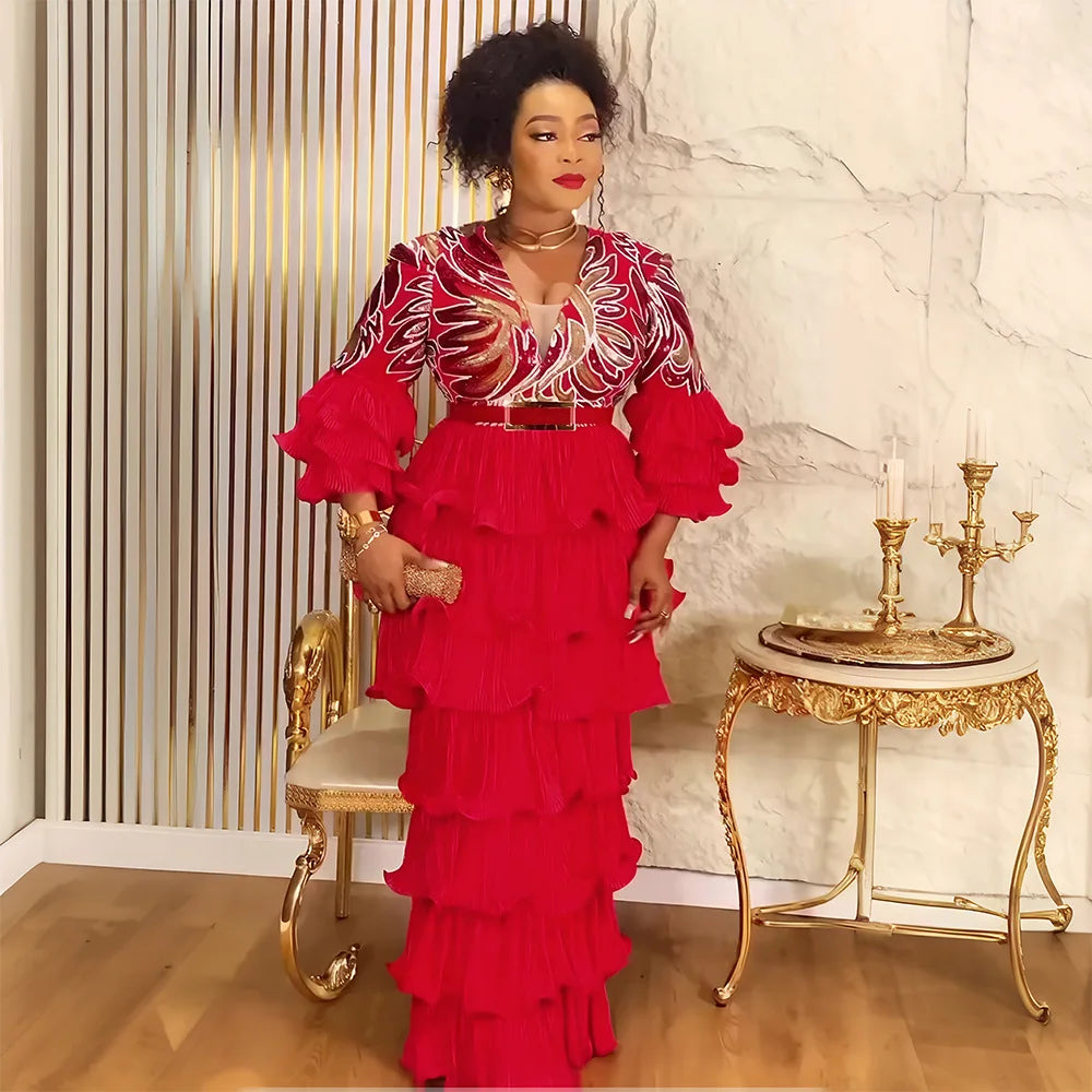 African Party Dresses for Women Plus Size Elegant Turkey Muslim Maxi Dress Dashiki Ankara Sequin Wedding Evening Gown 2025