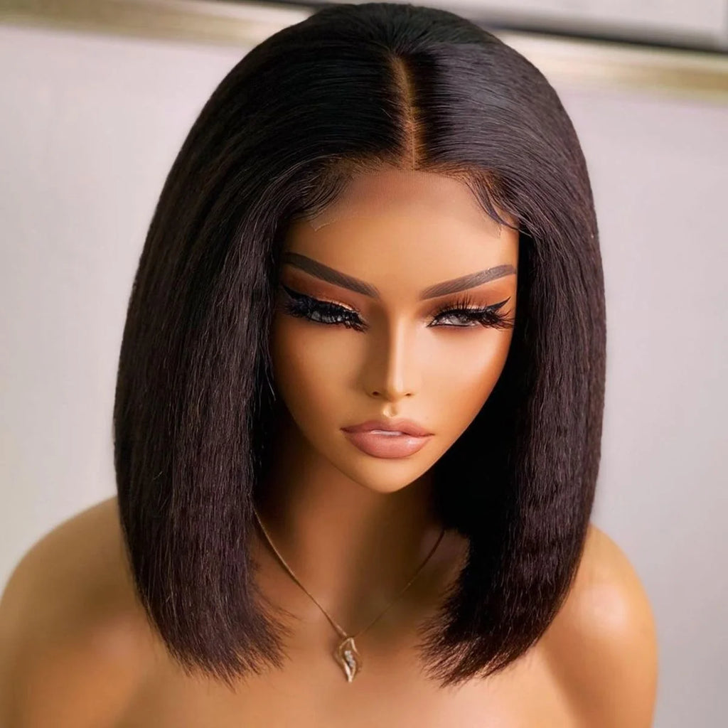 Glueless Wig Human Hair Kinky Straight Bob Wig Lace Front Human Hair Wigs For Women HD Transparent Full Lace Frontal Wig Yaki