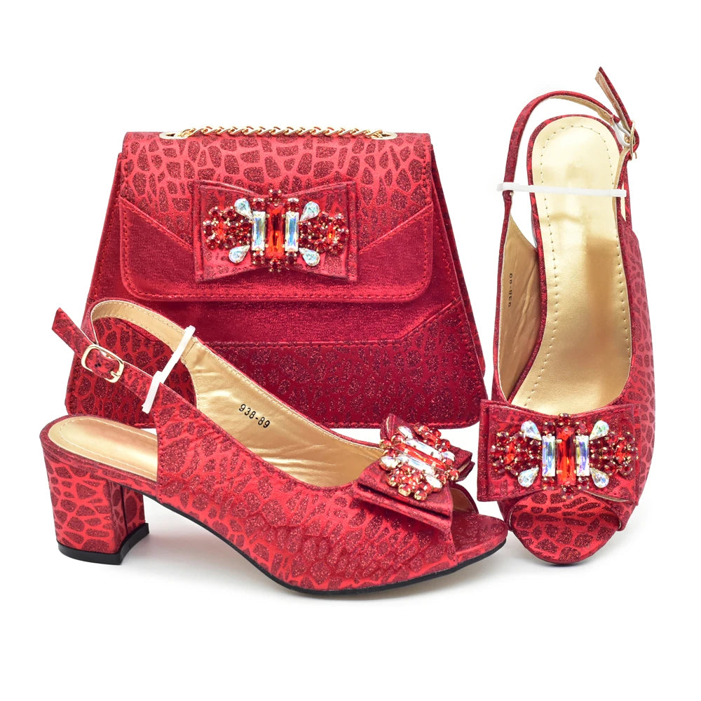 New Arrival Shoes and Bags To Match Set Nigeria Party Luxury Gold Color Wedding Italian Shoes Bag Set Decorated with Rhinestone