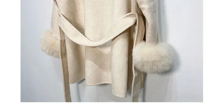 Faced Wool Ladies Winter Jacket Hooded coats Women Luxurious Real Fox Fur Coat Lose Clothing Cashmere Double