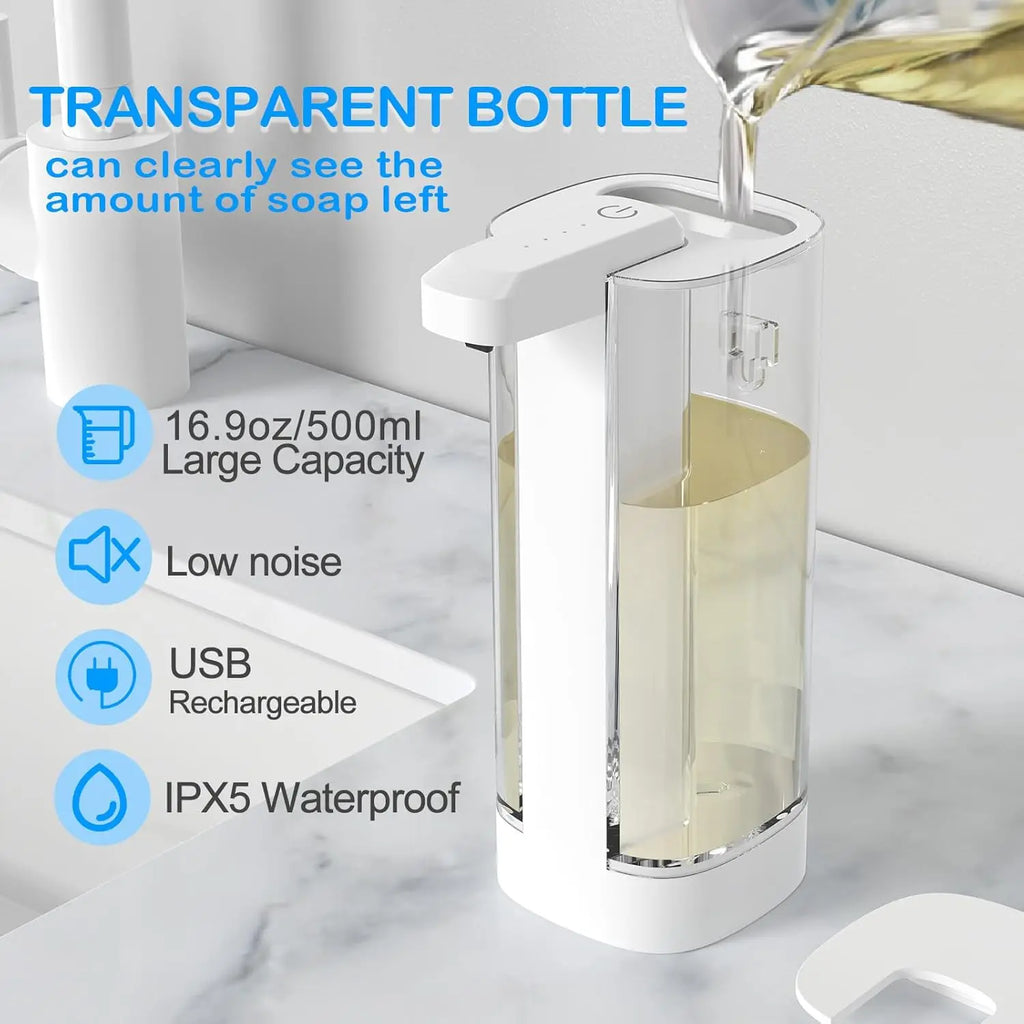 500ML Touchless Transparent Bottle IPX5 Waterproof USB Rechargeable New Electric Infrared Automatic Sensor Liquid Soap Dispenser