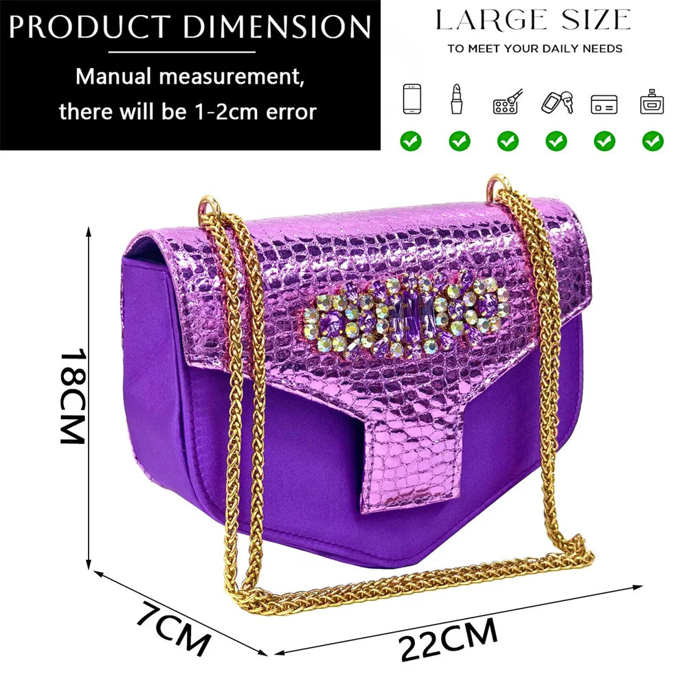 New Arrival Purple Colour Shoe and Bag Set Luxury Designer Shoes Women Matching Wedding Shoes and Bags Decorated With Rhinestone