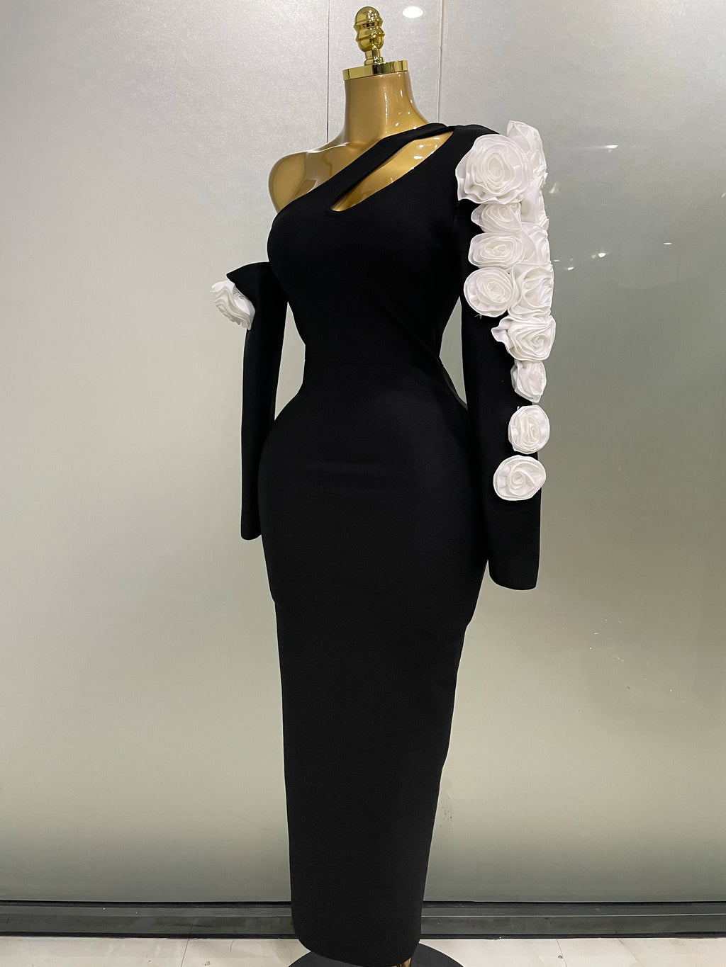 2025 New Sexy One Shoulder Key Hole Flower Maxi Long Bodycon Bandage Dress Women Knitted Elegant Evening Club Party Outfit