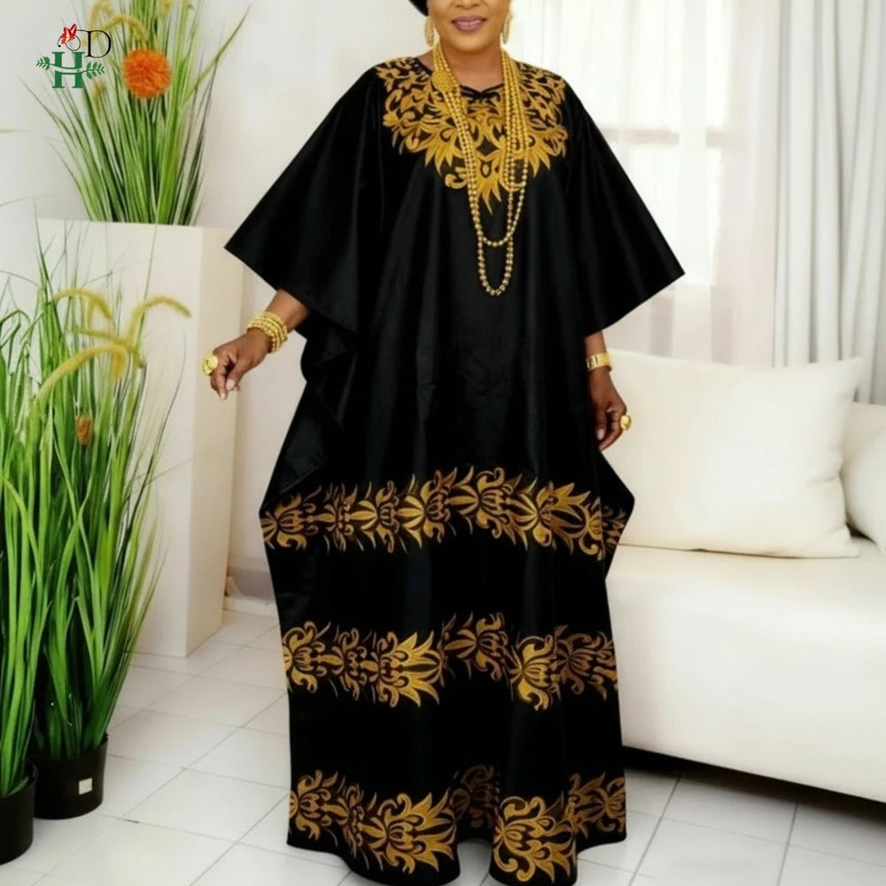 H&D 2026 African dresses for woman Embroidery Bazin Riche Kaftan Dress Wedding Party Djellaba Plus Size Muslim Gown Turkey Dress