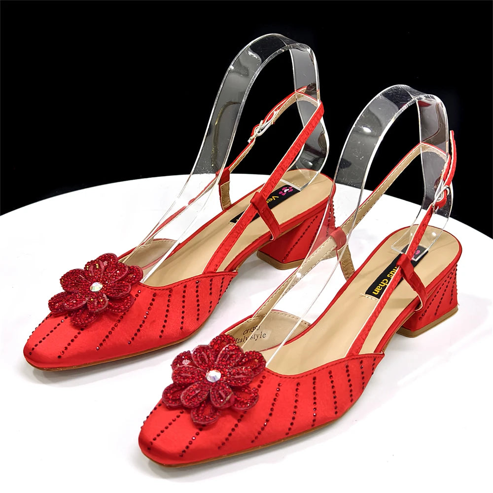 Venus Chan Italian Fashion Women's Elegant Orange Heels & Rhinestone Clutch Bag Set – Perfect for Parties and Special Occasions