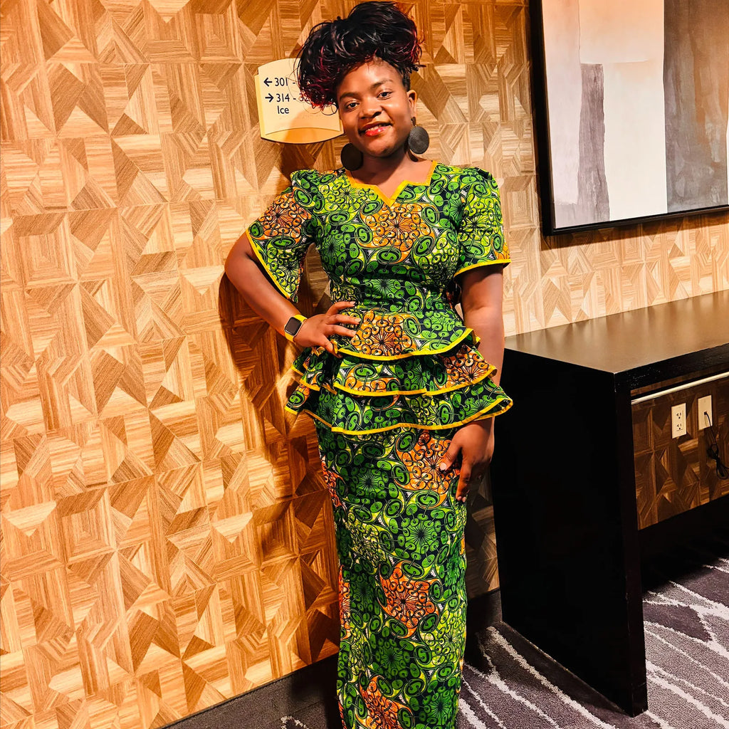 Elegant African Dresses for Women Dashiki Ankara Print Puff Sleeve Ruffles Top and Skirt 2 Pieces Sets with Headscarf 2526032