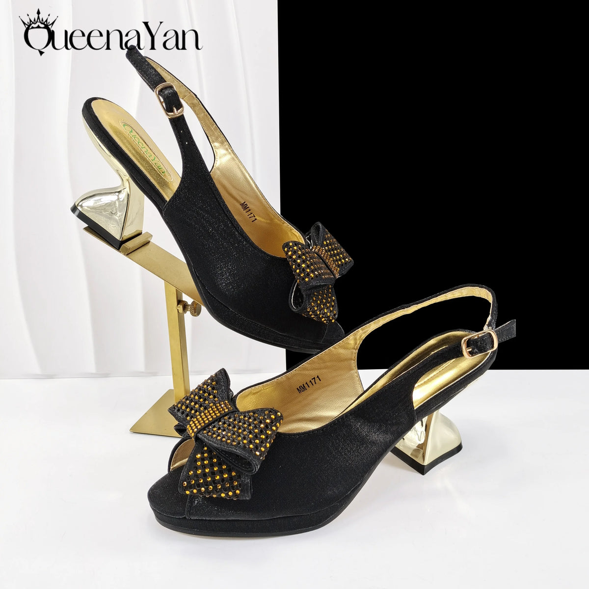 Queena Yan Newest Italian Design Special Synthetic Fabrics Women's Matching Shoe and Bag Set High Heel for Weddings and Parties