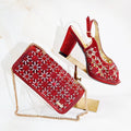 2025 New Rhinestone Design African-Inspired Shoe and Bag Set Olive Toe-Exposing Comfortable Women's High Heels Trending on INS
