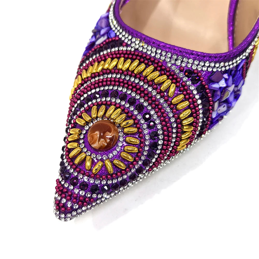 2025 Fashion Newest Arrival Orange Pointed Toe Women Sandals Shoes Matching Bag Set for Ladies Wedding Party Pump
