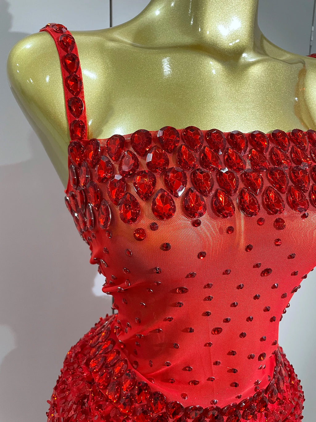 Sparkly Red Rhinestones Sequins Sexy See Through 2PCS Long Dress 2025Women Celebrate Evening Birthday Party Dress Stage Costumes