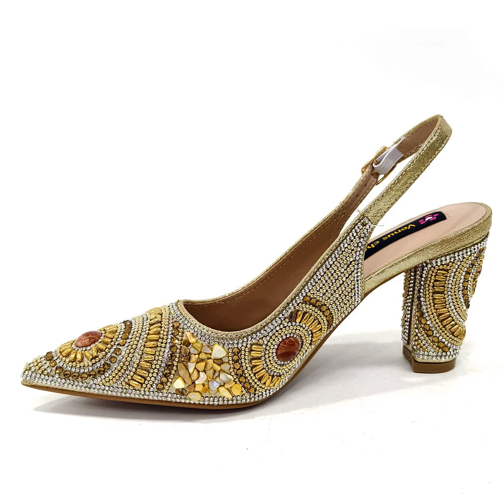 2025 Fashion Newest Arrival Orange Pointed Toe Women Sandals Shoes Matching Bag Set for Ladies Wedding Party Pump