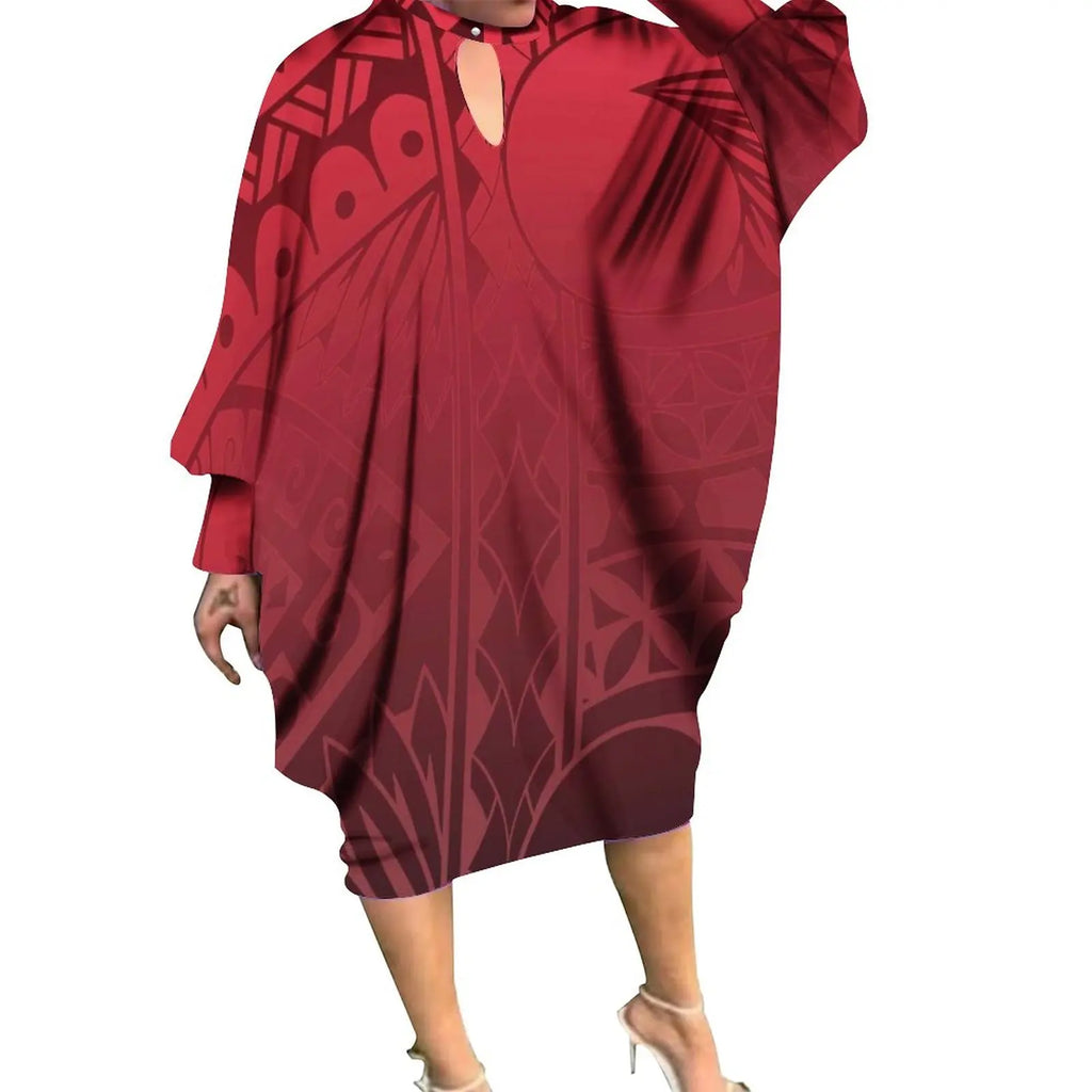 New Arrivals Polynesian Women Clothing Pacific Island Batwing Sleeve Casual Dresses Custom O Neck Samoan Dress