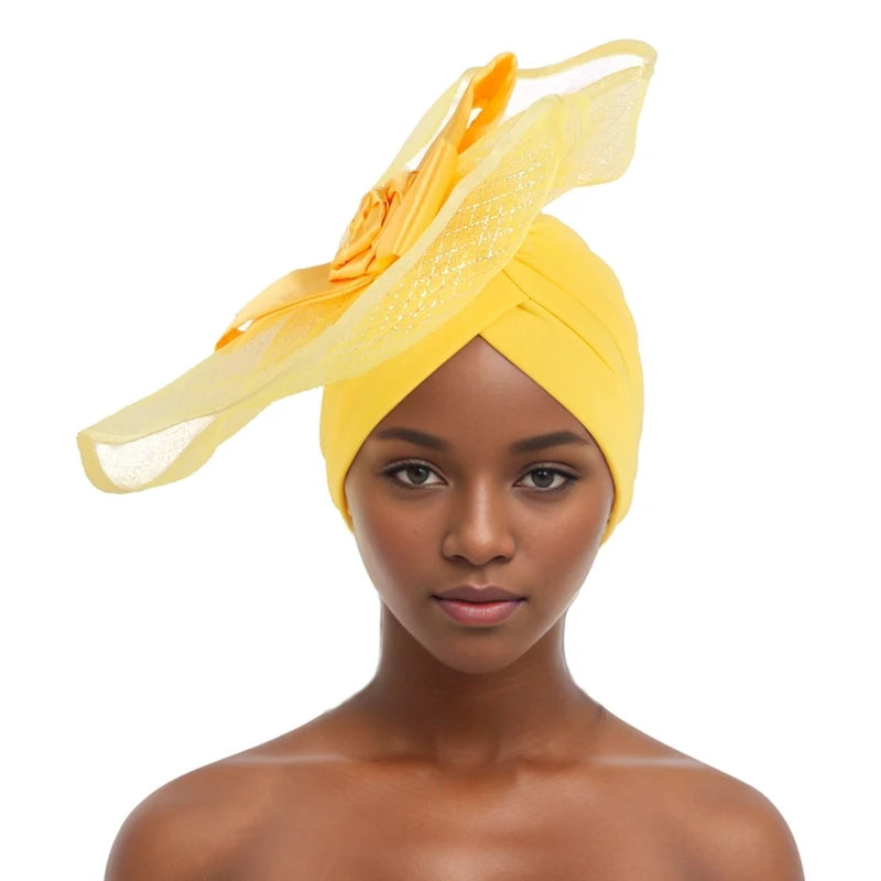 Retro Veil Turban Cap for Women Exaggerated Party Headpiece Hat African Head Wraps Bonnet Muslim Wrap Head Turbans