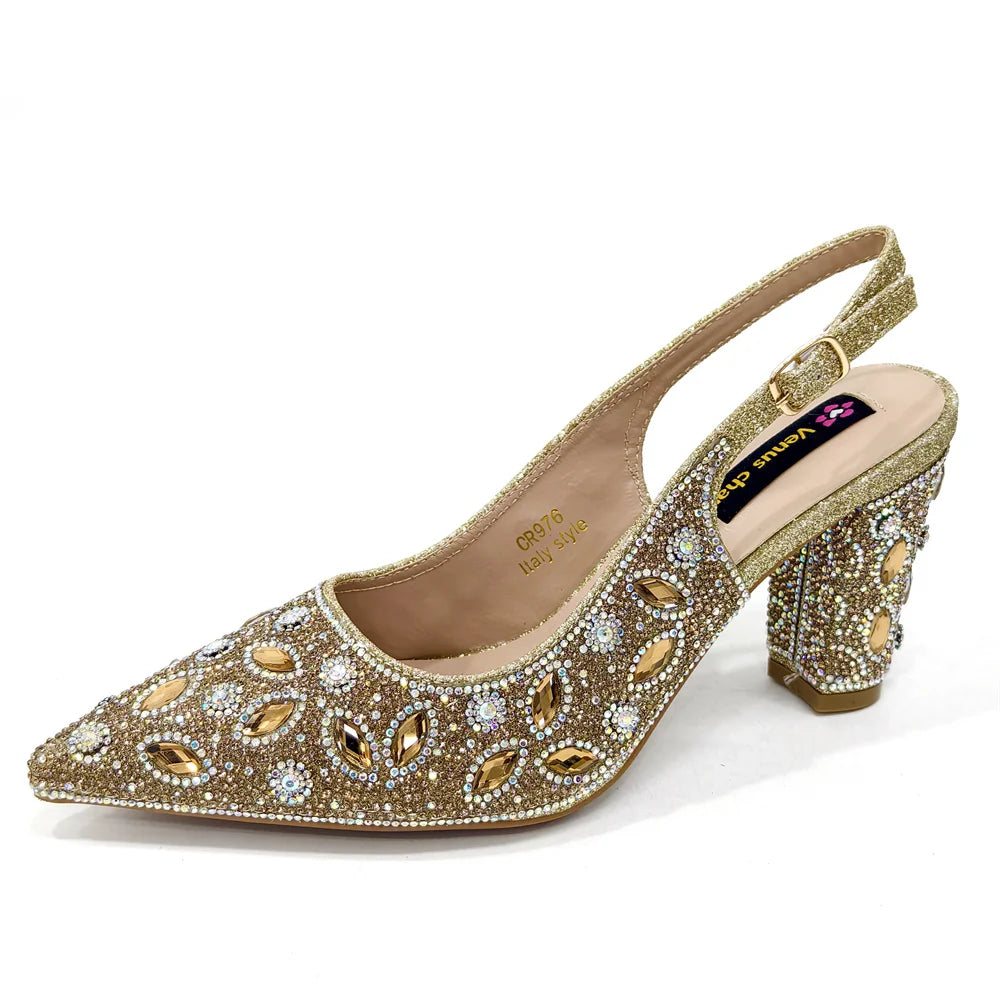 2025 Newest INS Style Black Color Elegant High Heels Nigeria Popular Design African Ladies Shoes And Bag Set For Party