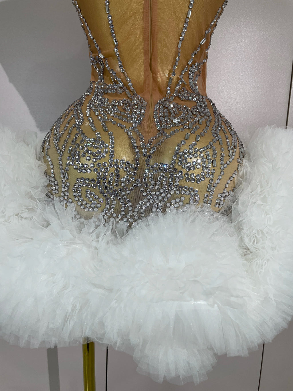 STOCK Diamonds Mesh Sexy See Through Cocktail Mini Dress Women Eveing Luxury Birthday Party Singer Nightclub Show Stage Costume